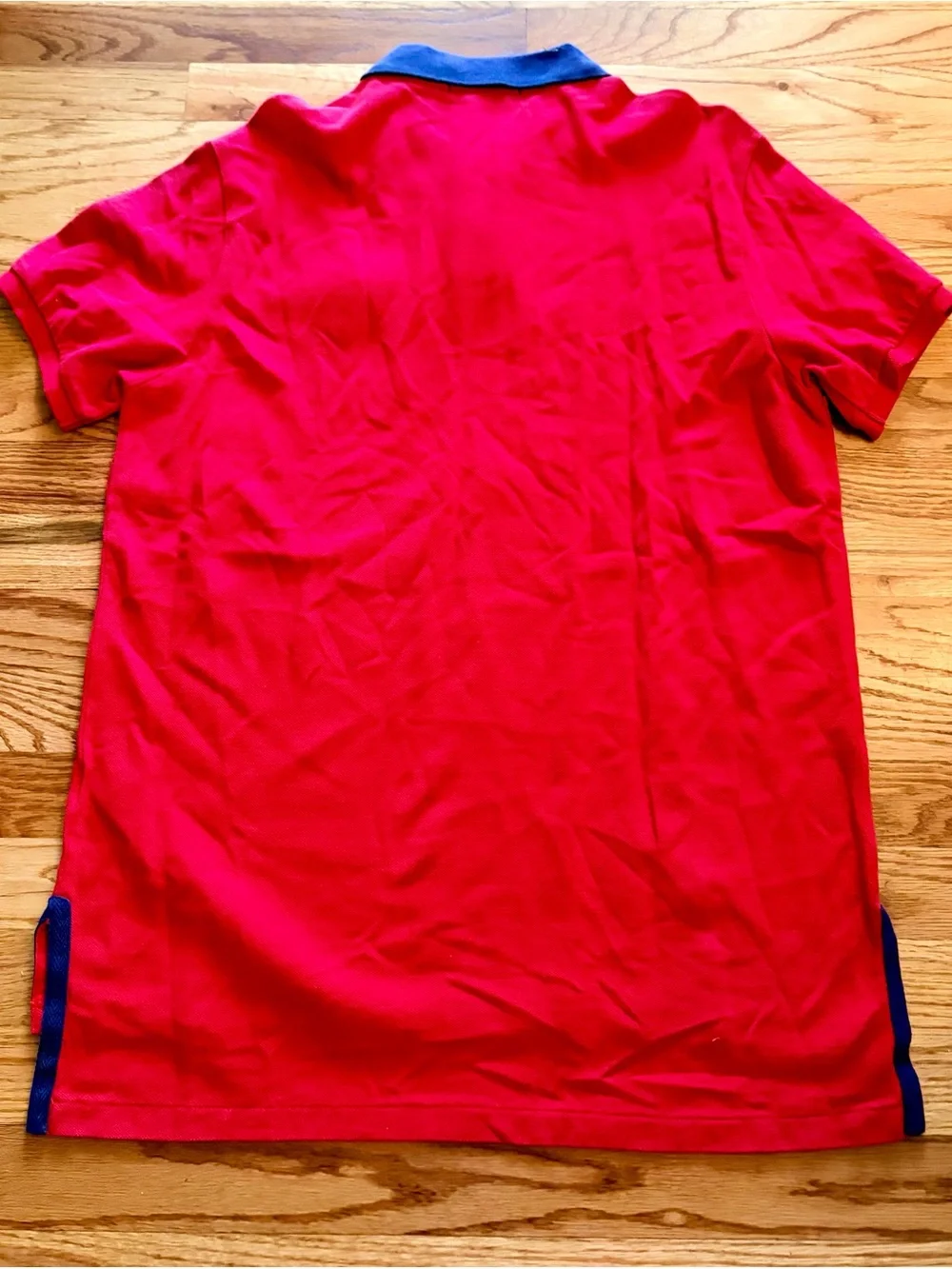 NWT Ralph Lauren Red Polo with Navy Contrast Collar and Crest. Custom Fit